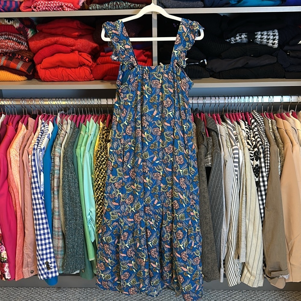 Knox Rose blue/pink floral 2 pocket midi dress size S - Picture 3 of 3